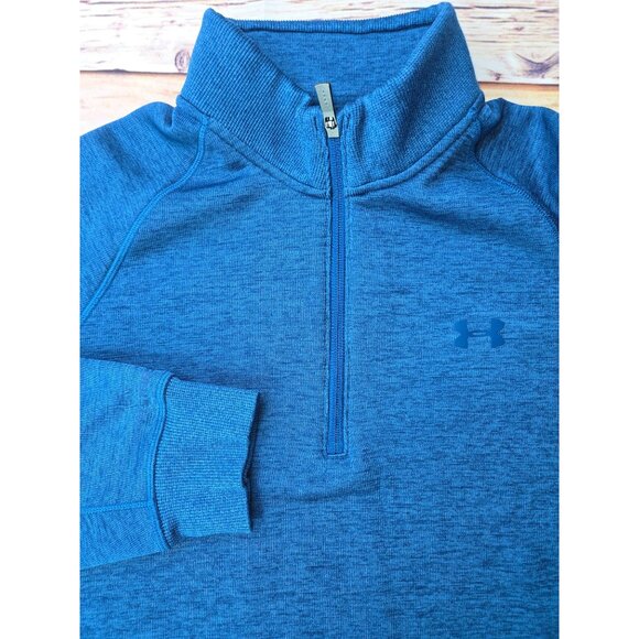 Under Armour Blue ColdGear Sweatshirt Large Loose Fit Quarter-Zip Pullover - Picture 4 of 6